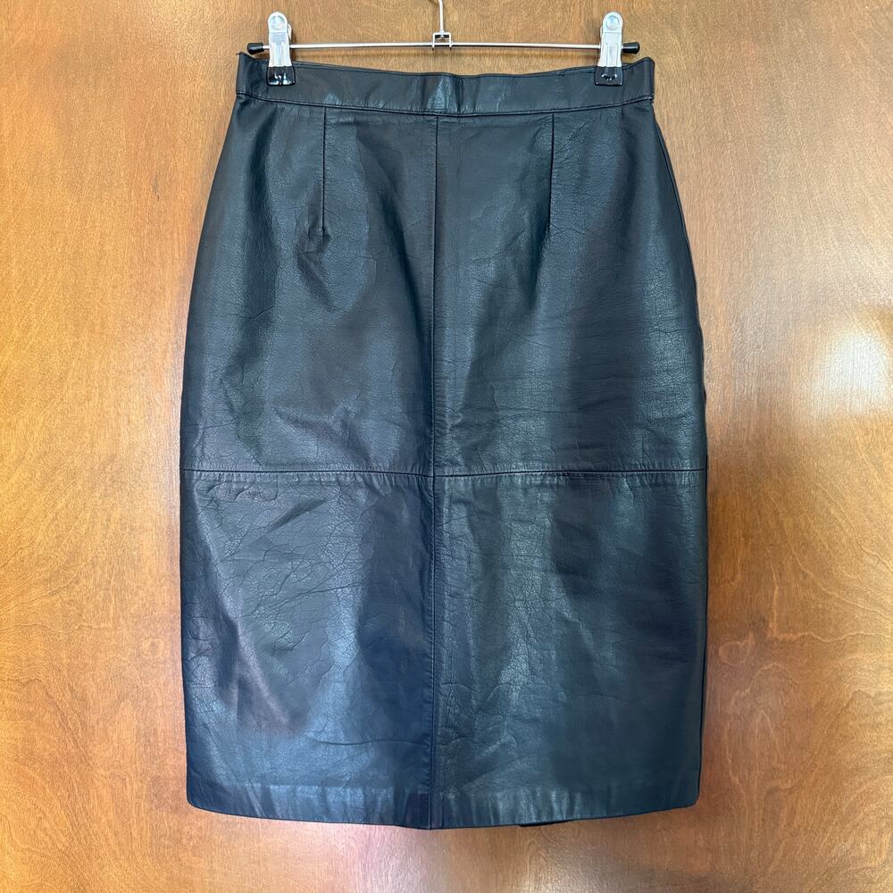 1980s vintage Poetix 100% leather midi pencil skirt size 28"